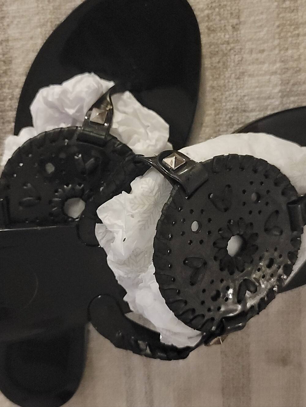 Jsck Rogers Black Laser-Cut Medallion Thong Sandals